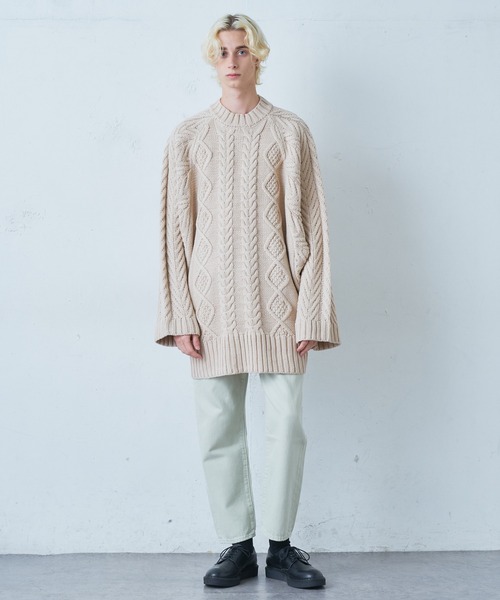 Lui's（ルイス）の「ケーブル編みドルマンニット（ニット/セーター・メンズ・アイボリー/ブルー/ブラック・FREE）」の14枚目の写真
