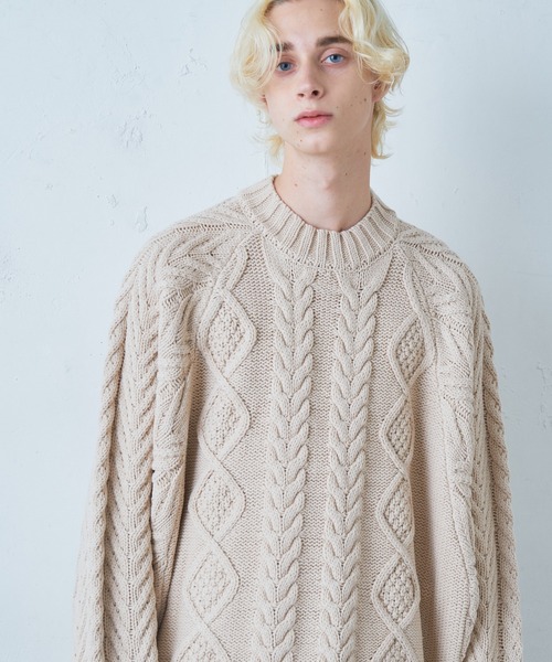 Lui's（ルイス）の「ケーブル編みドルマンニット（ニット/セーター・メンズ・アイボリー/ブルー/ブラック・FREE）」の15枚目の写真