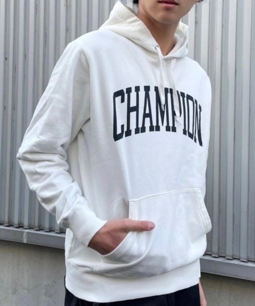 Champion（チャンピオン）の「Champion チャンピオン プリントプルオーバー 裏毛スウェットパーカー（パーカー・メンズ・ホワイト/ブラック/グレー・M/L/XL）」の2枚目の写真