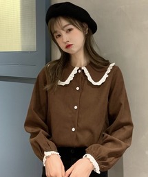 A'GEM/9 × .kom『.kom SELECT/ドットケーオーエム』Poncho Lace Blouse/ポンチョ風 レース付き ブラウス 長袖