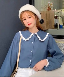 A'GEM/9 × .kom『.kom SELECT/ドットケーオーエム』Poncho Lace Blouse/ポンチョ風 レース付き ブラウス 長袖