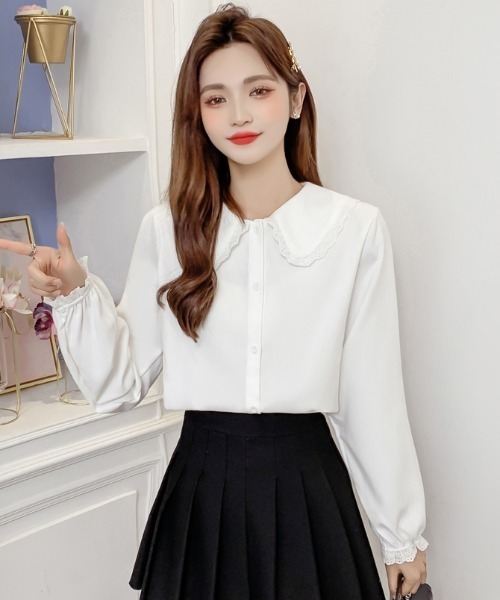 .KOM（ドットコム）の「A'GEM/9 × .kom『.kom SELECT/ドットケーオーエム』Poncho Lace Blouse/ポンチョ風 レース付き ブラウス 長袖（シャツ/ブラウス・レディース・ブルー/イエロー/パープル/ホワイト/ブラウン・FREE）」の11枚目の写真