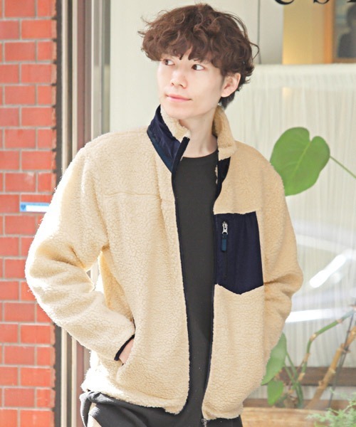 LUXSTYLE(ラグスタイル)の「シープボアフリースレトロジャケット(ブルゾン・メンズ・ベージュ/アイボリー・M/L/XL)」の2枚目の写真