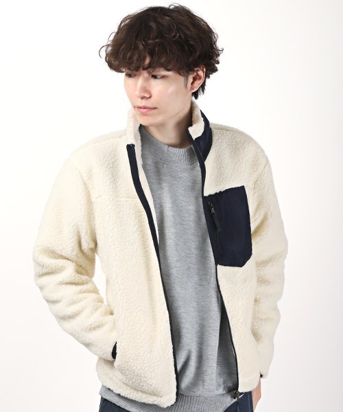 LUXSTYLE(ラグスタイル)の「シープボアフリースレトロジャケット(ブルゾン・メンズ・ベージュ/アイボリー・M/L/XL)」の1枚目の写真