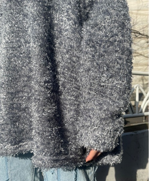 XU（エックスユー）の「【XU/エックスユー】poodle knit/プードルニット シンプルニット ビッグサイズ オーバーサイズニット（ニット/セーター・メンズ・グレー/ブラック・ONE SIZE）」の5枚目の写真