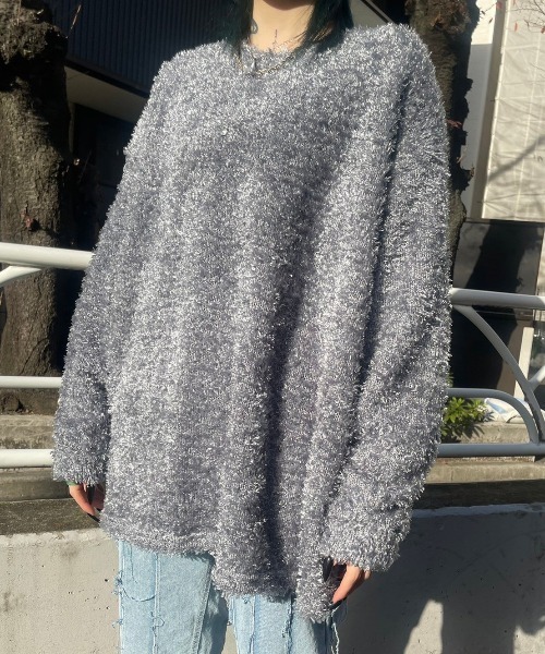 XU（エックスユー）の「【XU/エックスユー】poodle knit/プードルニット シンプルニット ビッグサイズ オーバーサイズニット（ニット/セーター・メンズ・グレー/ブラック・ONE SIZE）」の7枚目の写真
