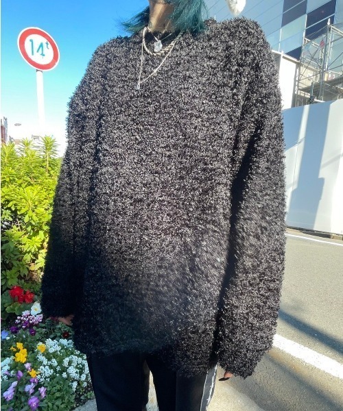 XU（エックスユー）の「【XU/エックスユー】poodle knit/プードルニット シンプルニット ビッグサイズ オーバーサイズニット（ニット/セーター・メンズ・グレー/ブラック・ONE SIZE）」の11枚目の写真