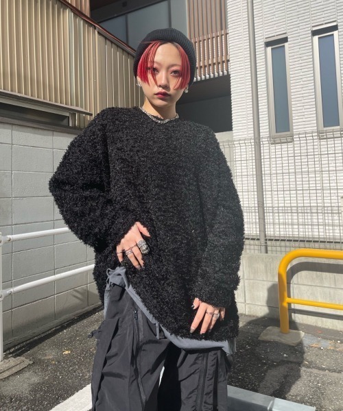 XU（エックスユー）の「【XU/エックスユー】poodle knit/プードルニット シンプルニット ビッグサイズ オーバーサイズニット（ニット/セーター・メンズ・グレー/ブラック・ONE SIZE）」の16枚目の写真