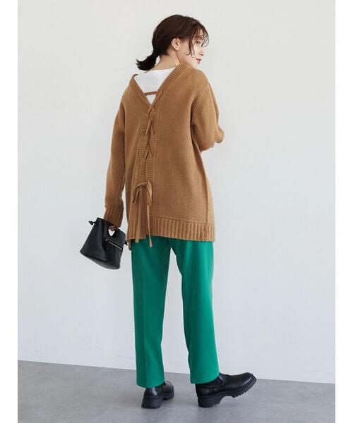 Green　Parks（グリーンパークス）の「厚みバックリボンチュニック＊（ニット/セーター・レディース・チャコールグレー/パープル/カーキ/キャメル・FREE）」の9枚目の写真