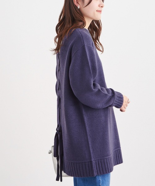 Green　Parks（グリーンパークス）の「厚みバックリボンチュニック＊（ニット/セーター・レディース・チャコールグレー/パープル/カーキ/キャメル・FREE）」の4枚目の写真