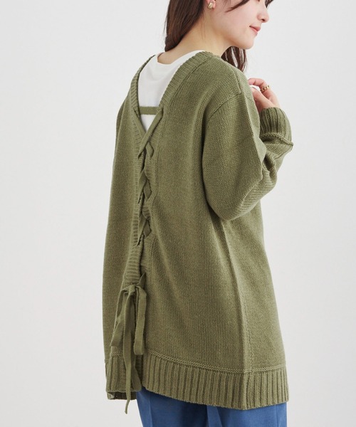 Green　Parks（グリーンパークス）の「厚みバックリボンチュニック＊（ニット/セーター・レディース・チャコールグレー/パープル/カーキ/キャメル・FREE）」の3枚目の写真