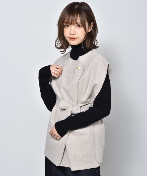 RETRO GIRL（レトロガール）の「圧縮ニットデザインベスト（ベスト・レディース・ブラック/ダークブラウン/オフホワイト・FREE）」の2枚目の写真