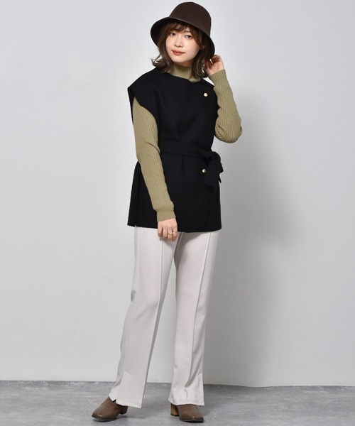 RETRO GIRL（レトロガール）の「圧縮ニットデザインベスト（ベスト・レディース・ブラック/ダークブラウン/オフホワイト・FREE）」の8枚目の写真