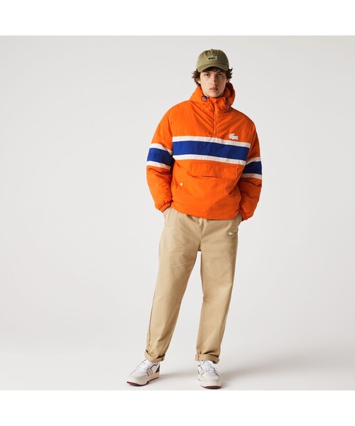 LACOSTE L!VE(ラコステライブ)の「LACOSTE L!VE ボーダープリントアノラック(カバーオール・メンズ・オレンジ・46/48/52/50)」の2枚目の写真