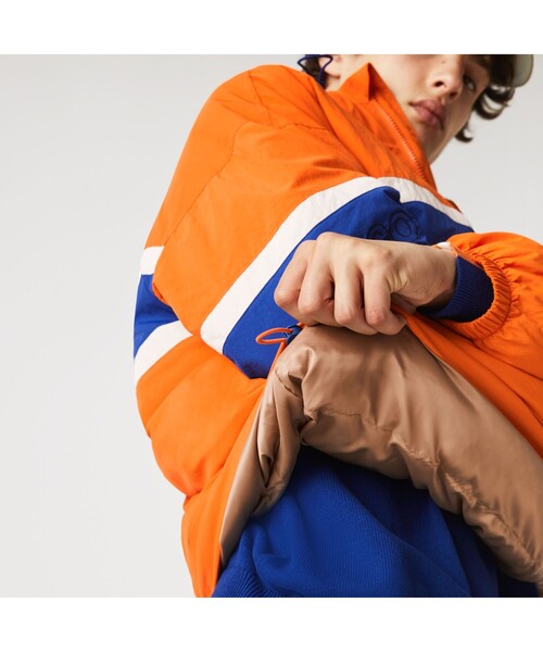LACOSTE L!VE(ラコステライブ)の「LACOSTE L!VE ボーダープリントアノラック(カバーオール・メンズ・オレンジ・46/48/52/50)」の7枚目の写真