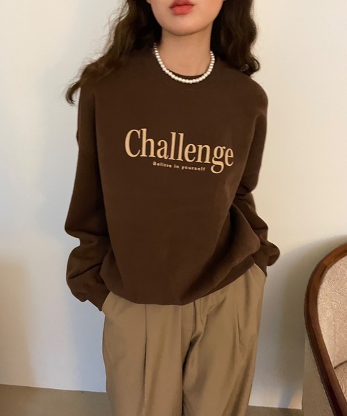 Didot.showroom(ディドット ショールーム)の「challenge kimo mtm / 裏起毛ロゴスウェットトレーナー(スウェット・レディース・ブラウン/ブルー/オートミール・FREE)」の1枚目の写真