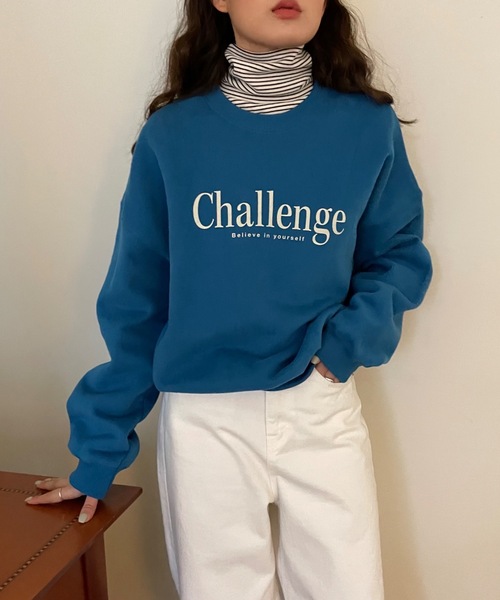 Didot.showroom(ディドット ショールーム)の「challenge kimo mtm / 裏起毛ロゴスウェットトレーナー(スウェット・レディース・ブラウン/ブルー/オートミール・FREE)」の3枚目の写真