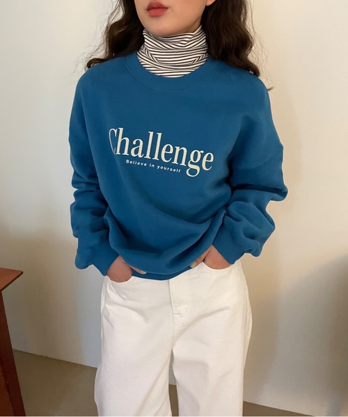 Didot.showroom(ディドット ショールーム)の「challenge kimo mtm / 裏起毛ロゴスウェットトレーナー(スウェット・レディース・ブラウン/ブルー/オートミール・FREE)」の4枚目の写真