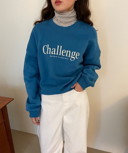 Didot.showroom(ディドット ショールーム)の「challenge kimo mtm / 裏起毛ロゴスウェットトレーナー(スウェット・レディース・ブラウン/ブルー/オートミール・FREE)」の7枚目の写真