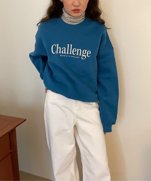 Didot.showroom(ディドット ショールーム)の「challenge kimo mtm / 裏起毛ロゴスウェットトレーナー(スウェット・レディース・ブラウン/ブルー/オートミール・FREE)」の6枚目の写真