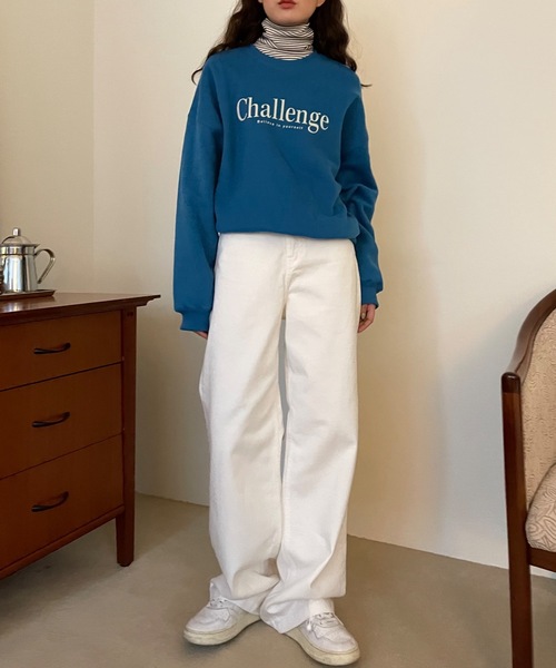 Didot.showroom(ディドット ショールーム)の「challenge kimo mtm / 裏起毛ロゴスウェットトレーナー(スウェット・レディース・ブラウン/ブルー/オートミール・FREE)」の5枚目の写真