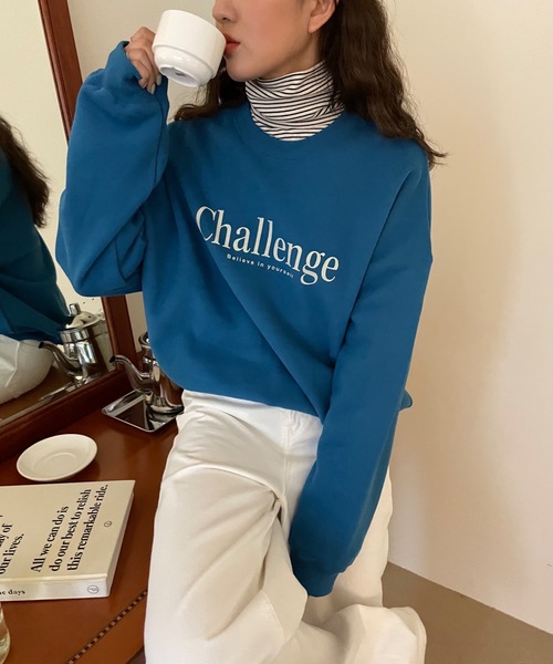 Didot.showroom(ディドット ショールーム)の「challenge kimo mtm / 裏起毛ロゴスウェットトレーナー(スウェット・レディース・ブラウン/ブルー/オートミール・FREE)」の12枚目の写真