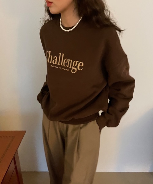 Didot.showroom(ディドット ショールーム)の「challenge kimo mtm / 裏起毛ロゴスウェットトレーナー(スウェット・レディース・ブラウン/ブルー/オートミール・FREE)」の15枚目の写真