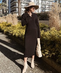 esutoreja | ZIP襟付きニットロングワンピース(ワンピース)