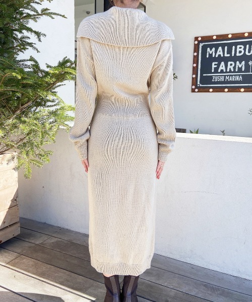 esutoreja（エストレジャ）の「ZIP襟付きニットロングワンピース（ワンピース・レディース・ベージュ/ブラック・FREE）」の6枚目の写真