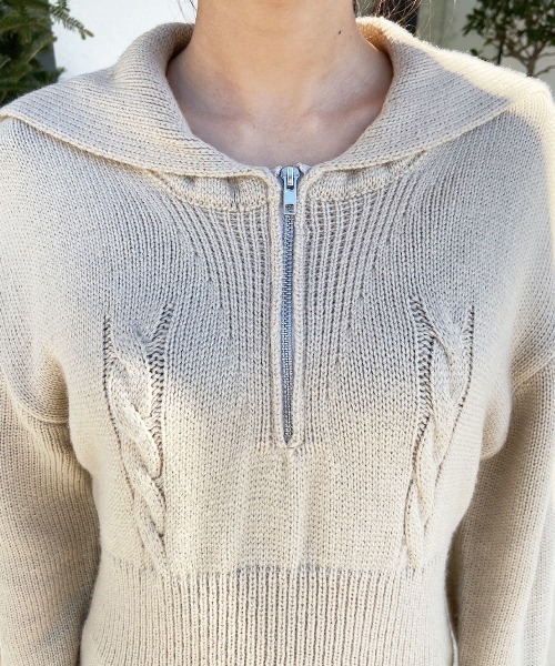 esutoreja（エストレジャ）の「ZIP襟付きニットロングワンピース（ワンピース・レディース・ベージュ/ブラック・FREE）」の7枚目の写真