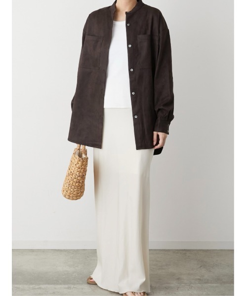 LA PEAU DE GEM（ラポドゥジェム）の「【LA PEAU DE GEM】スエードオーバーシャツ（シャツ/ブラウス・レディース・グレー/ダークブラウン・FREE）」の8枚目の写真