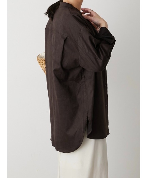 トップス LA PEAU DE GEM velour shirt brown LA PEAU DE GEM】velour shirt/ベロアシャツ（シャツ/ブラウス）｜LA