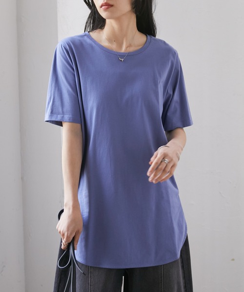 RANAN(ラナン)の「〈Beautiful Cotton 綿100%〉UVカット/接触冷感 ラウンドヘムチュニック(Tシャツ/カットソー・レディース・ブラック/ライトグレー/ネイビー/オフホワイト/グリーン/ダークブルー/イエロー/パープル/チャコール・LL/M/L/3L)」の8枚目の写真