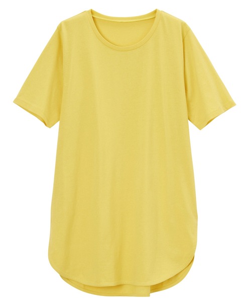 RANAN(ラナン)の「〈Beautiful Cotton 綿100%〉UVカット/接触冷感 ラウンドヘムチュニック(Tシャツ/カットソー・レディース・ブラック/ライトグレー/ネイビー/オフホワイト/グリーン/ダークブルー/イエロー/パープル/チャコール・LL/M/L/3L)」の1枚目の写真