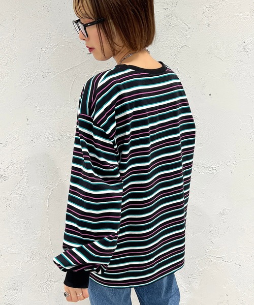 apres jour mignon（アプレジュールミニョン）の「マルチボーダーロンT【ZOZOTOWN限定アイテム】（Tシャツ/カットソー・レディース・ブラック系その他/ライトベージュ/グリーン系その他・フリー/X-LARGE）」の8枚目の写真