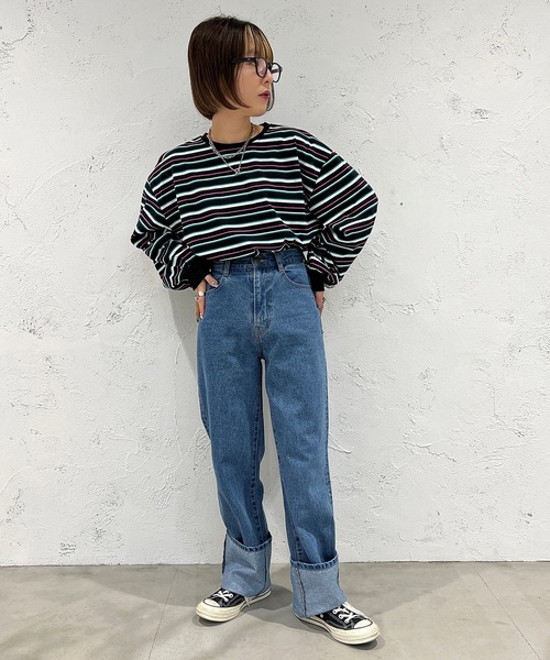 apres jour mignon（アプレジュールミニョン）の「マルチボーダーロンT【ZOZOTOWN限定アイテム】（Tシャツ/カットソー・レディース・ブラック系その他/ライトベージュ/グリーン系その他・フリー/X-LARGE）」の10枚目の写真