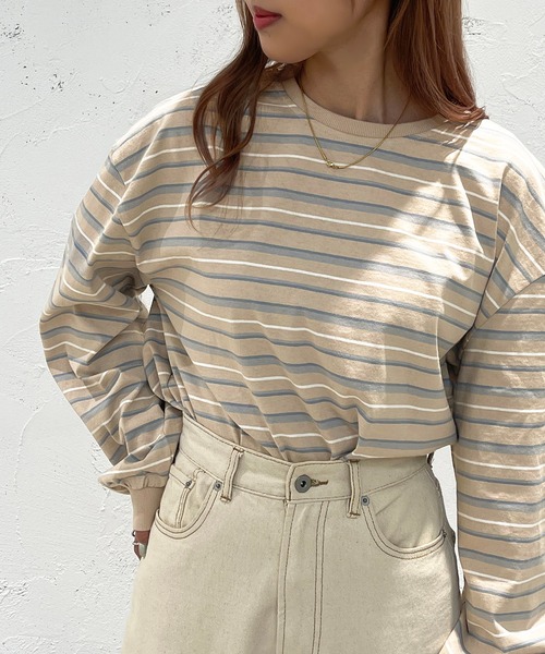 apres jour mignon（アプレジュールミニョン）の「マルチボーダーロンT【ZOZOTOWN限定アイテム】（Tシャツ/カットソー・レディース・ブラック系その他/ライトベージュ/グリーン系その他・フリー/X-LARGE）」の12枚目の写真