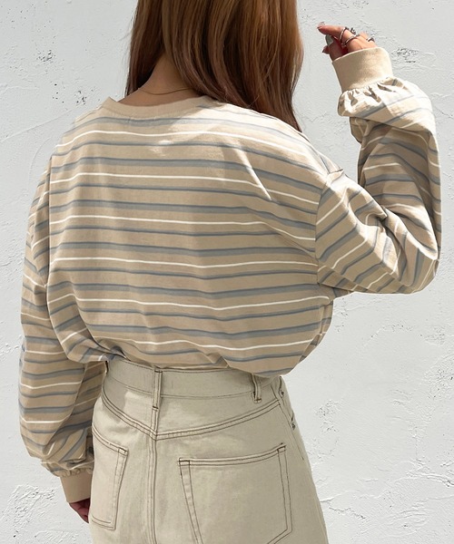 apres jour mignon（アプレジュールミニョン）の「マルチボーダーロンT【ZOZOTOWN限定アイテム】（Tシャツ/カットソー・レディース・ブラック系その他/ライトベージュ/グリーン系その他・フリー/X-LARGE）」の13枚目の写真