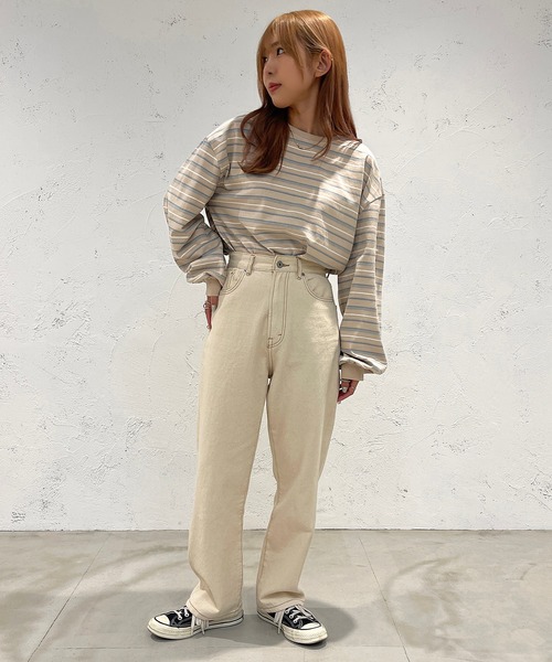 apres jour mignon（アプレジュールミニョン）の「マルチボーダーロンT【ZOZOTOWN限定アイテム】（Tシャツ/カットソー・レディース・ブラック系その他/ライトベージュ/グリーン系その他・フリー/X-LARGE）」の15枚目の写真