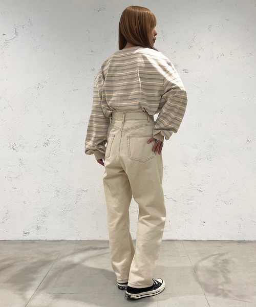 apres jour mignon（アプレジュールミニョン）の「マルチボーダーロンT【ZOZOTOWN限定アイテム】（Tシャツ/カットソー・レディース・ブラック系その他/ライトベージュ/グリーン系その他・フリー/X-LARGE）」の16枚目の写真