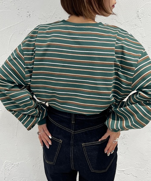 apres jour mignon（アプレジュールミニョン）の「マルチボーダーロンT【ZOZOTOWN限定アイテム】（Tシャツ/カットソー・レディース・ブラック系その他/ライトベージュ/グリーン系その他・フリー/X-LARGE）」の19枚目の写真