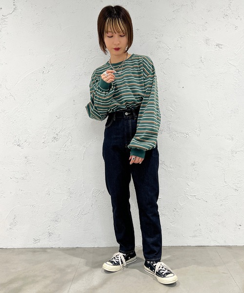 apres jour mignon（アプレジュールミニョン）の「マルチボーダーロンT【ZOZOTOWN限定アイテム】（Tシャツ/カットソー・レディース・ブラック系その他/ライトベージュ/グリーン系その他・フリー/X-LARGE）」の20枚目の写真