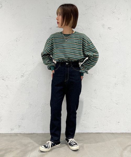 apres jour mignon（アプレジュールミニョン）の「マルチボーダーロンT【ZOZOTOWN限定アイテム】（Tシャツ/カットソー・レディース・ブラック系その他/ライトベージュ/グリーン系その他・フリー/X-LARGE）」の21枚目の写真