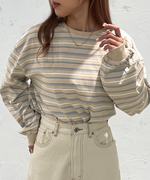 apres jour mignon（アプレジュールミニョン）の「マルチボーダーロンT【ZOZOTOWN限定アイテム】（Tシャツ/カットソー・レディース・ブラック系その他/ライトベージュ/グリーン系その他・フリー/X-LARGE）」の22枚目の写真