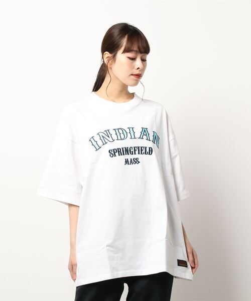 INDIAN(インディアン)の「★Bl★ビッグシルエットロゴTシャツ クルーネック / INDIAN(Tシャツ/カットソー・レディース・ホワイト/ダークグリーン/ブルーグレー・LARGE/MEDIUM)」の2枚目の写真