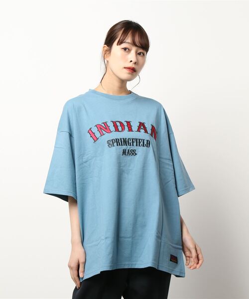 INDIAN(インディアン)の「★Bl★ビッグシルエットロゴTシャツ クルーネック / INDIAN(Tシャツ/カットソー・レディース・ホワイト/ダークグリーン/ブルーグレー・LARGE/MEDIUM)」の1枚目の写真