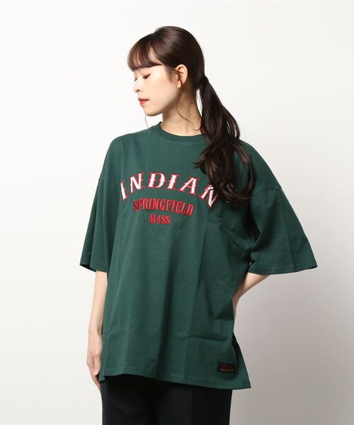 INDIAN(インディアン)の「★Bl★ビッグシルエットロゴTシャツ クルーネック / INDIAN(Tシャツ/カットソー・レディース・ホワイト/ダークグリーン/ブルーグレー・LARGE/MEDIUM)」の3枚目の写真