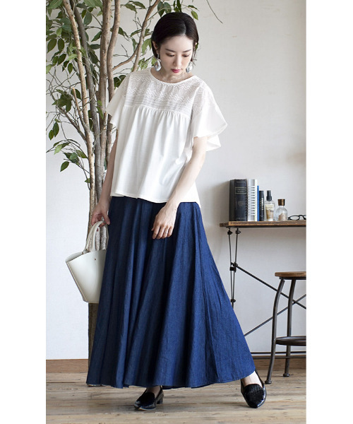 zootie（ズーティー）の「アビーベーシックライトデニム［マキシフレアスカート］（デニムスカート・レディース・ブラック/ネイビー・M）」の8枚目の写真