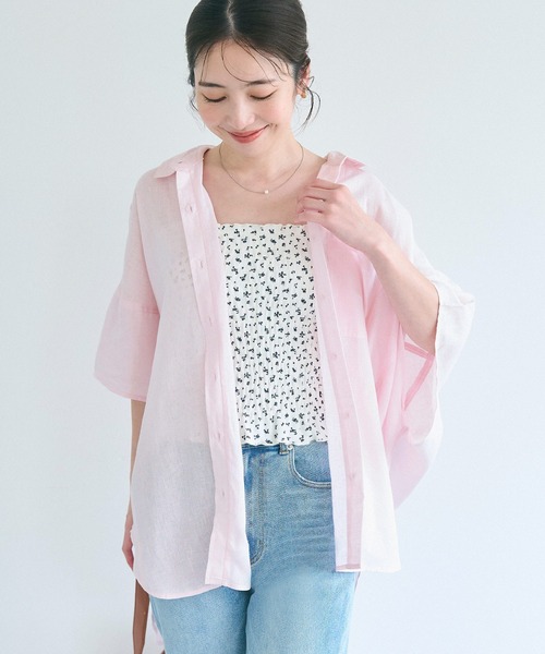 coca（coca）（コカ）の「レーヨンリネンポンチョシャツ（シャツ/ブラウス・レディース・ブラック/アイボリー/ホワイト/ライトグリーン/グレイッシュベージュ/ライトピンク/イエロー・M/L）」の7枚目の写真