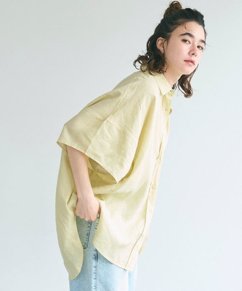 coca（coca）（コカ）の「レーヨンリネンポンチョシャツ（シャツ/ブラウス・レディース・ブラック/アイボリー/ホワイト/ライトグリーン/グレイッシュベージュ/ライトピンク/イエロー・M/L）」の6枚目の写真